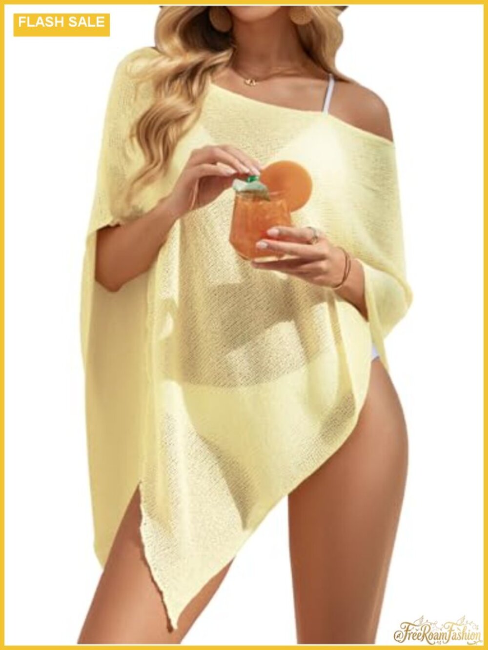 Women Mesh Knit Crochet Cover Up Sheer Poncho Beachwear Spring Summer Vacation